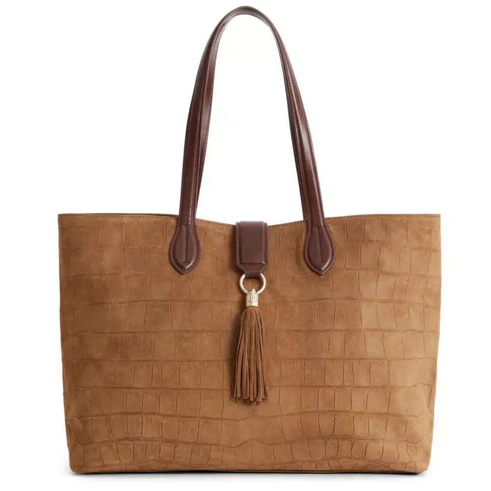 Fairfax & Favor Langham Tote Bag Tan Croc Print Suede