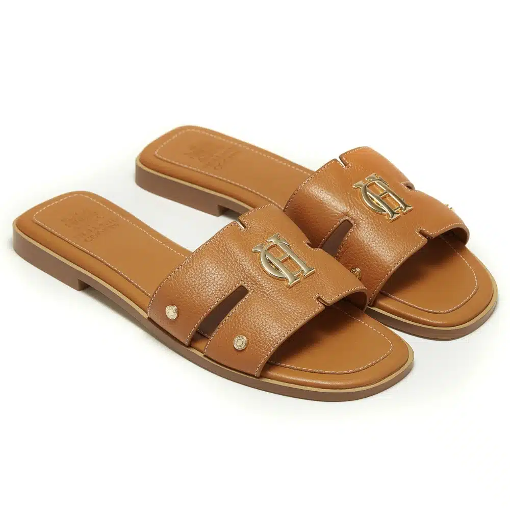 Holland Cooper Ladies Monogram Slides Tan Leather