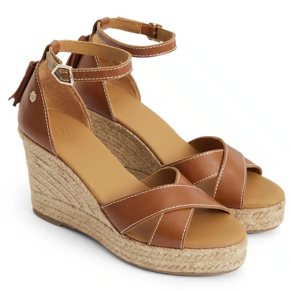 Fairfax & Favor Ladies Valencia Wedge Sandal Tan Leather
