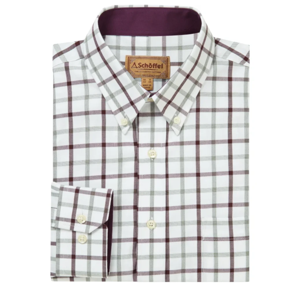 Schoffel Mens Brancaster Classic Shirt Wine Check