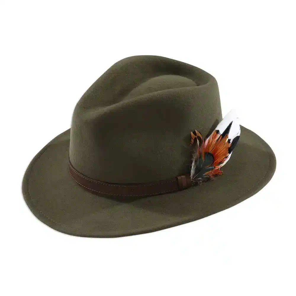 Alan Paine Ladies Richmond Felt Hat With Feather Olive
