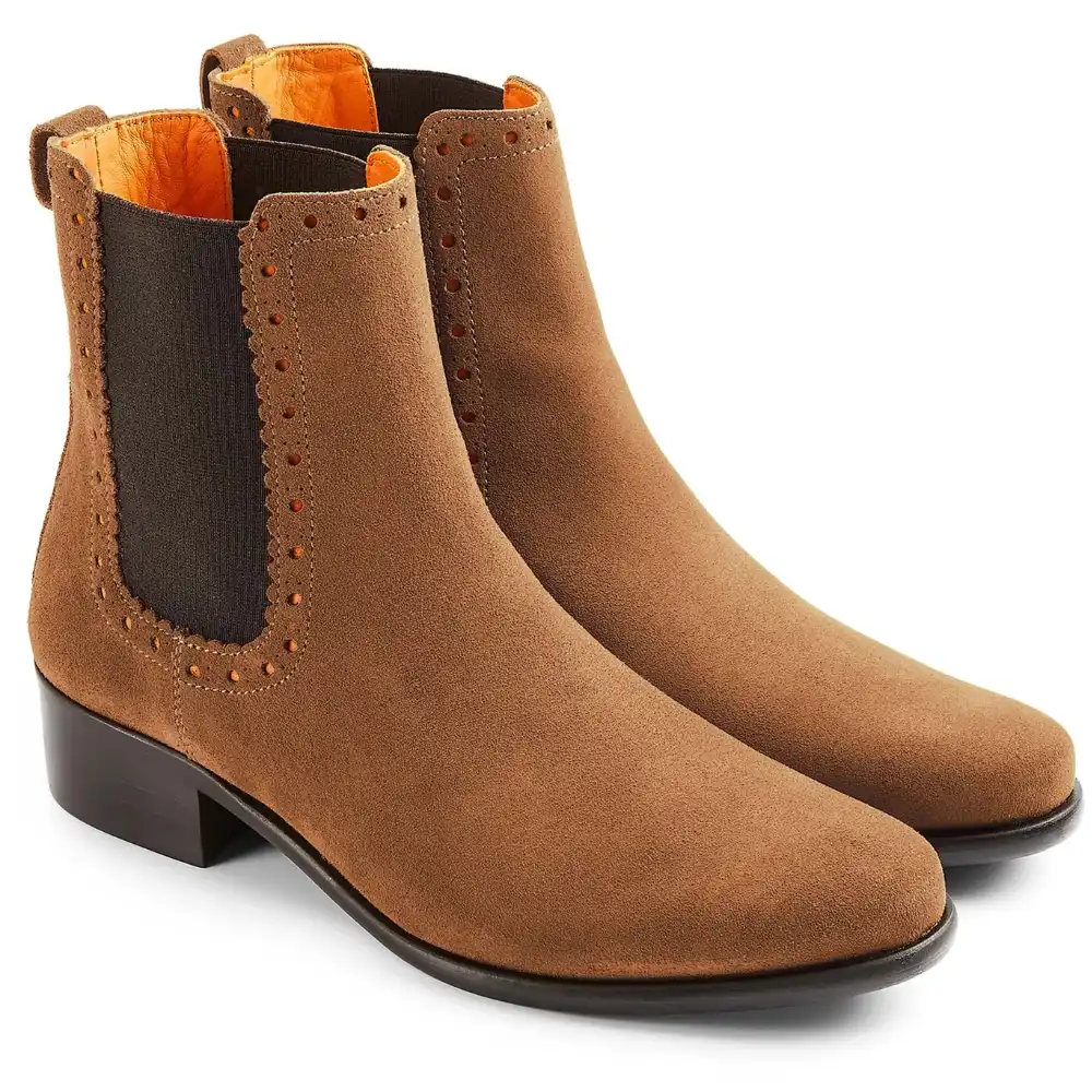 Fairfax & Favor Ladies Brogued Chelsea Boot Tan Suede