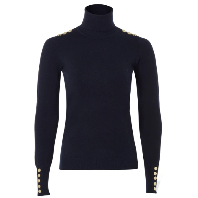 Holland Cooper Ladies Buttoned Knit Roll Neck Ink Navy