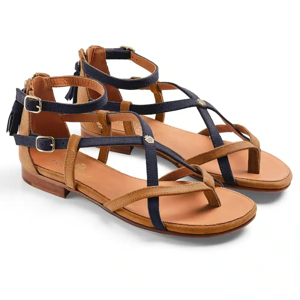 Fairfax & Favor Ladies Brancaster Sandal Tan/Navy Suede