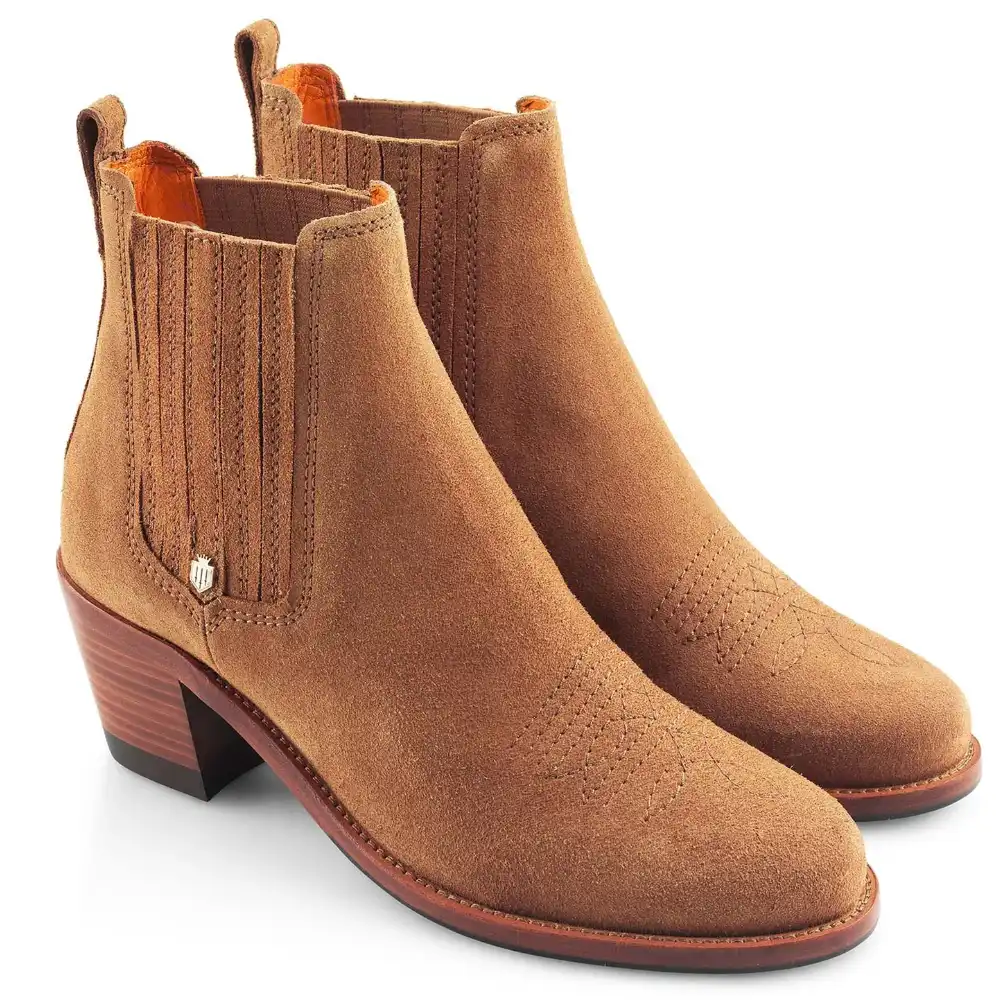 Fairfax & Favor Ladies Rockingham Heeled Ankle Boots Suede Tan Suede