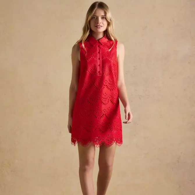 Joules Ladies Taylor Broderie Shift Dress Cayenne