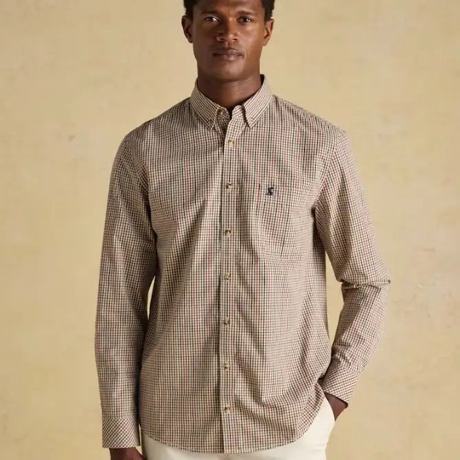 Joules Mens Poplin Check Shirt Brown
