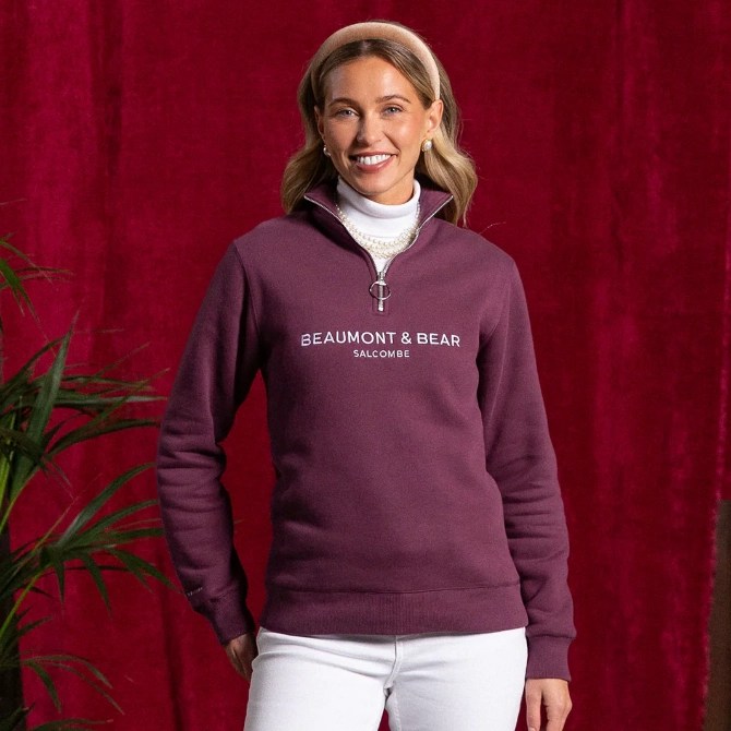 Beaumont & Bear Kingswear Unisex Quarter Zip Sweatshirt Berry