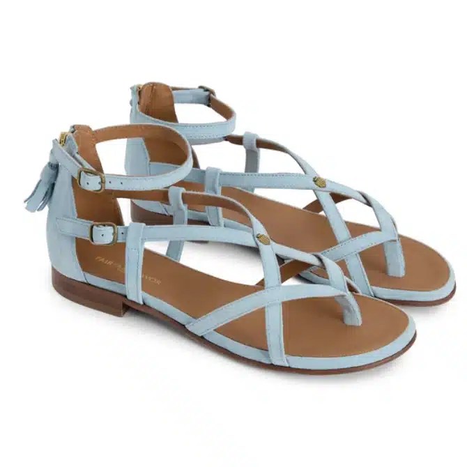 Fairfax & Favor Ladies Brancaster Sandal Sky Blue Suede