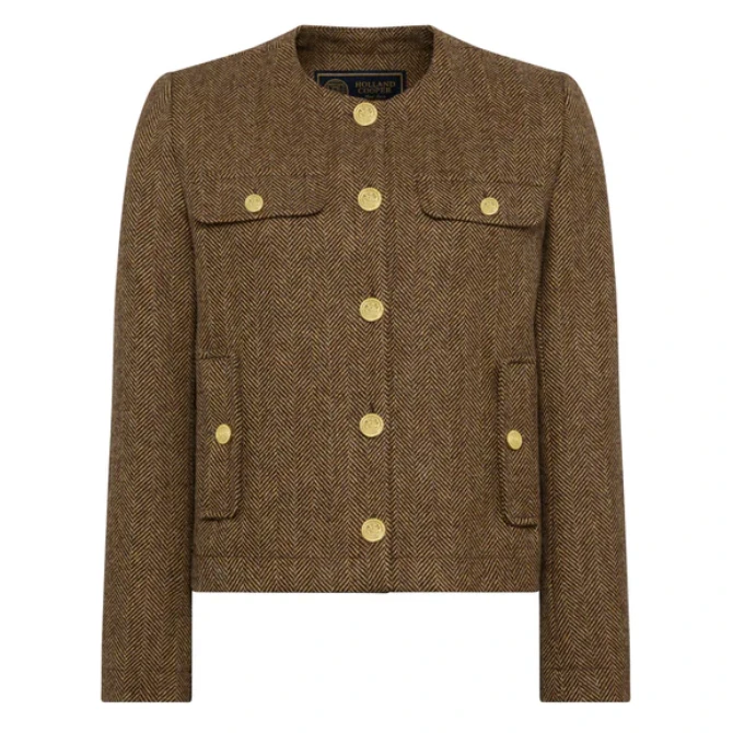 Holland Cooper Ladies Chelsea Jacket Large Scale Brown Herringbone