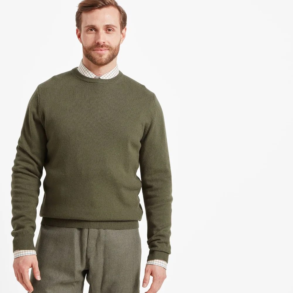Schoffel Mens Lambswool Crew Neck Jumper Moss