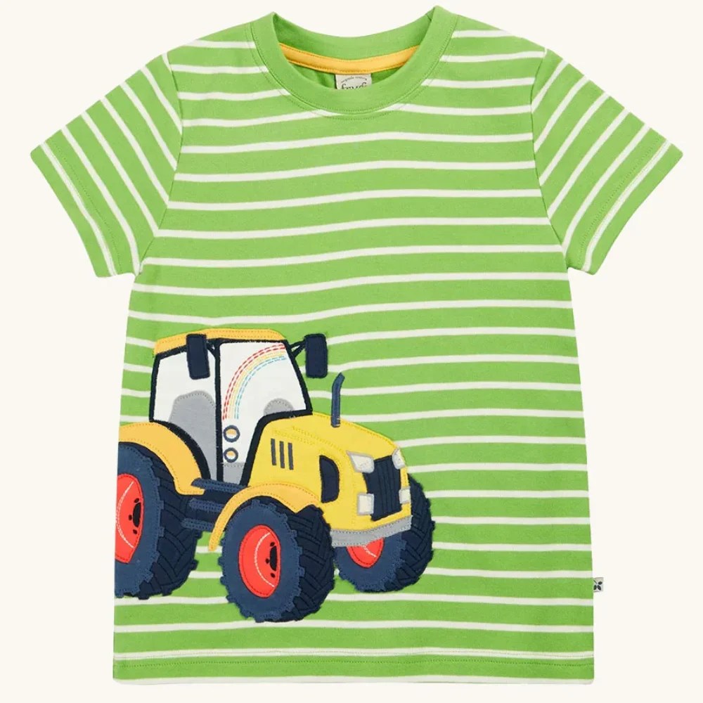 Frugi Childrens Sid Applique T-Shirt Kiwi Tractor