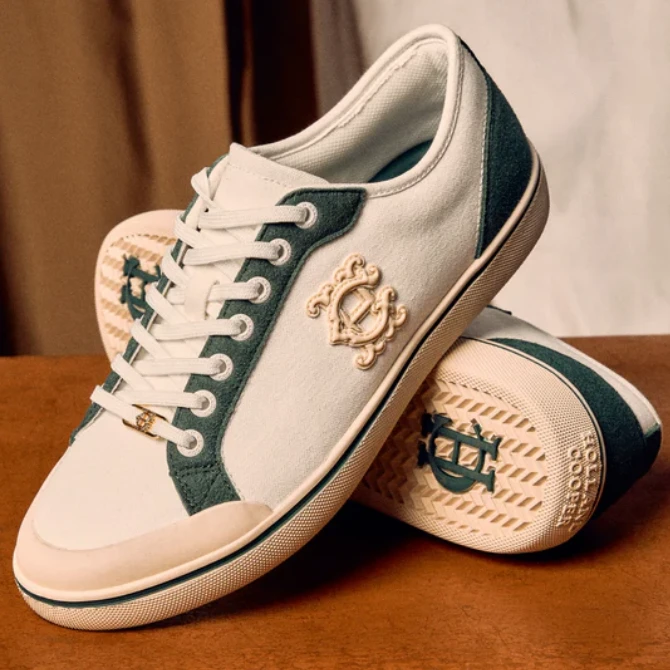 Holland Cooper Ladies Mayfair Court Trainer Off White/Racing Green