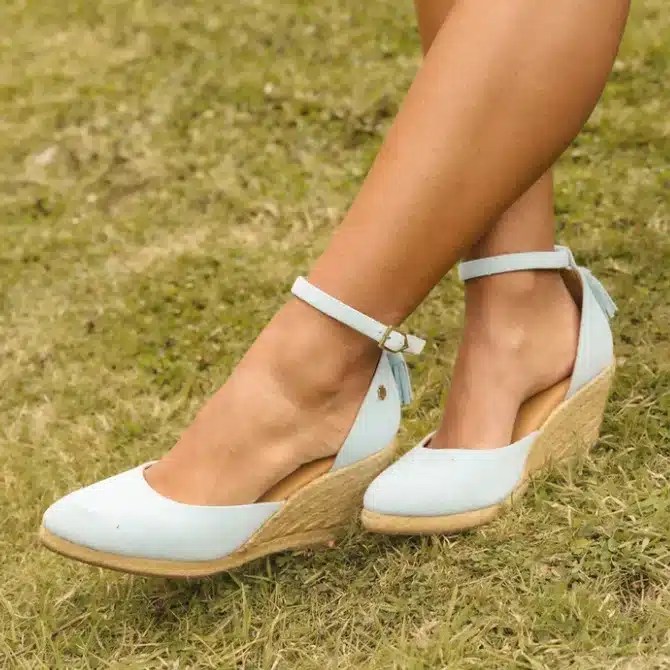 Fairfax & Favor Ladies Monaco Espadrille Wedge Sky Blue Suede