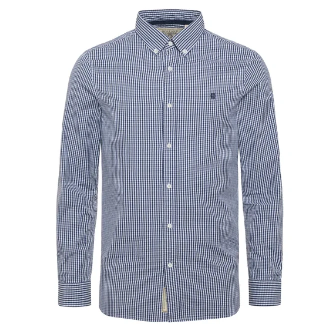Holland Cooper Mens Slim Fit Button Down Shirt Navy Gingham