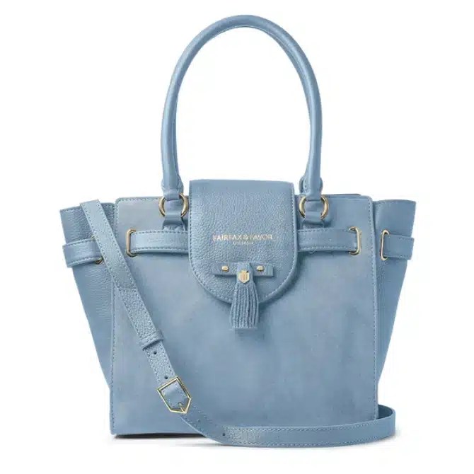 Fairfax & Favor Windsor Tote Bag Sky Blue Suede