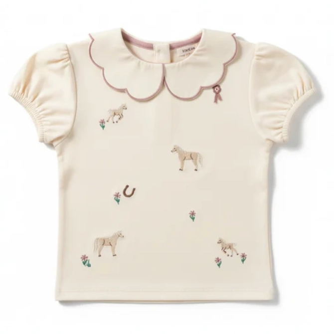 Eleanor Charles Childrens Pony Embroidered Puff Sleeve Top
