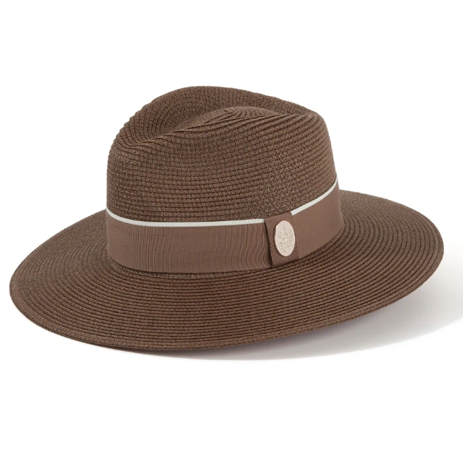 Hicks & Brown Ladies Hemley Fedora Straw Hat Brown (Chocolate Ribbon)