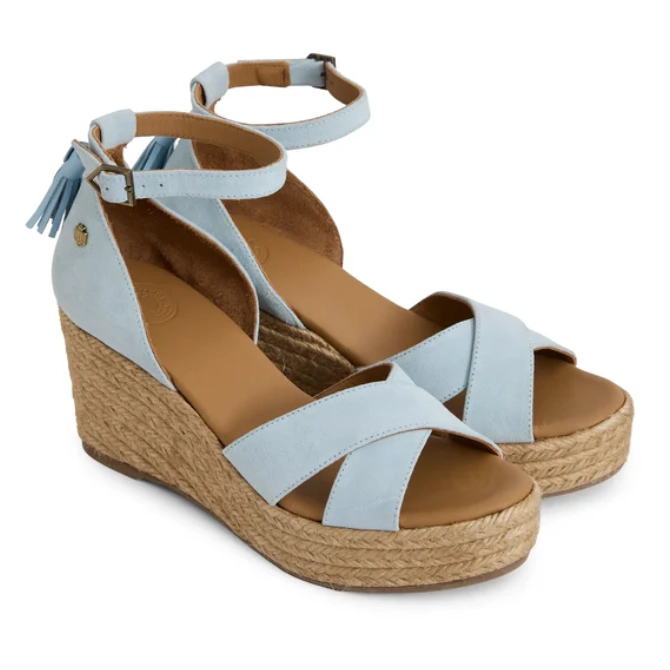 Fairfax & Favor Ladies Valencia Mid Wedge Sandal Sky Blue Suede